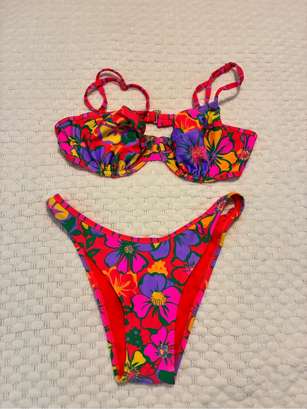 NWOT Vibrant Floral Bikini Set - Bright Red & Multicolor Small bottom/Large top